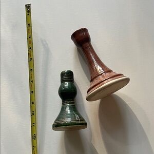 Set of Two Earthy Vintage Ceramic or Stoneware Candle Sticks / Holders